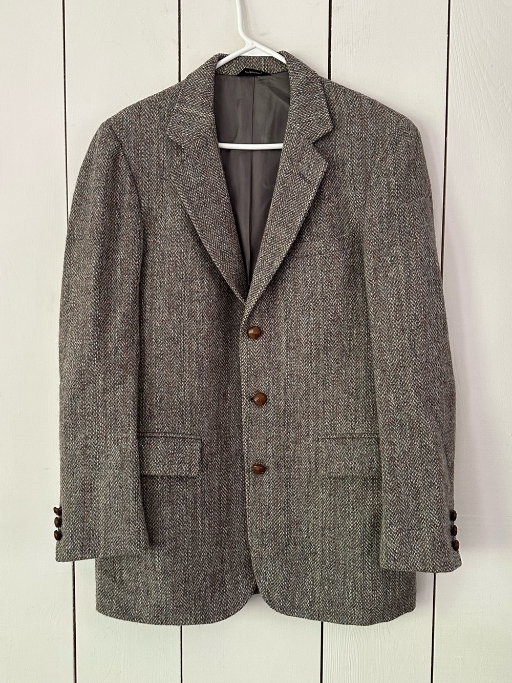 VTG Harris Tweed Wool Blazer Jacket Size 42 Tan Brown